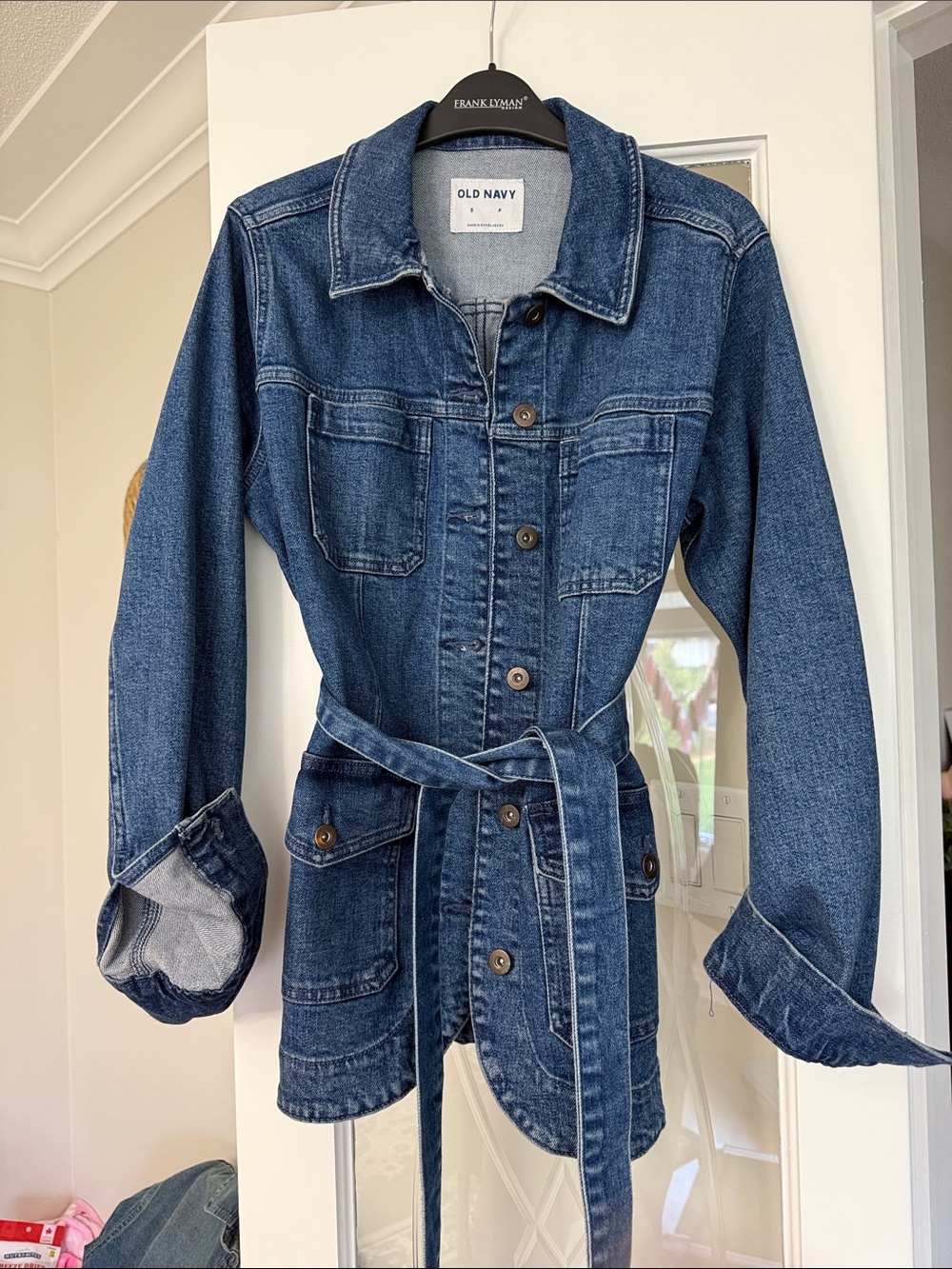 Old Navy Dark Wash Blue Denim Jacket with Self-Tie Belt